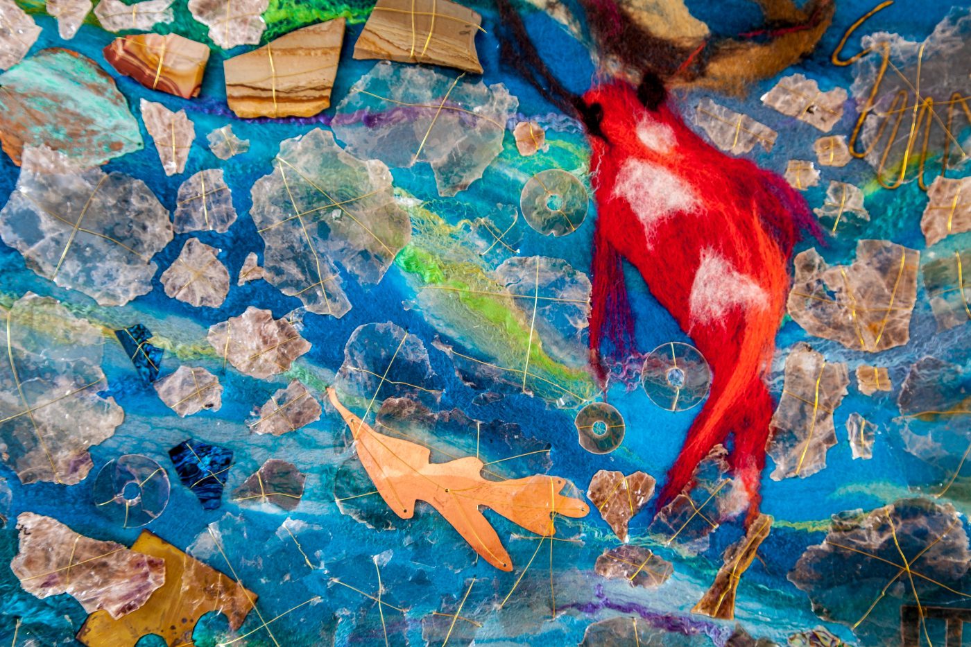 Sapphire Pond by Paula Bowers, detail of wet felted wool and silk