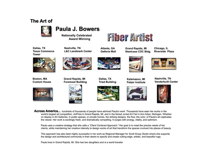 The Art of Paula J. Bowers, nationally celebrated award-winning Fiber Artist, featured commissions across America